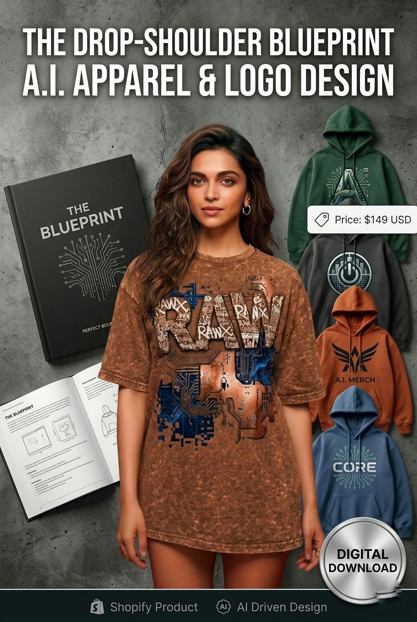 AI-generated tech-wear logo on drop-shoulder mockup