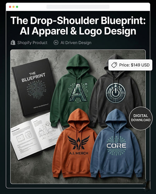 AI-generated tech-wear logo on drop-shoulder mockup
